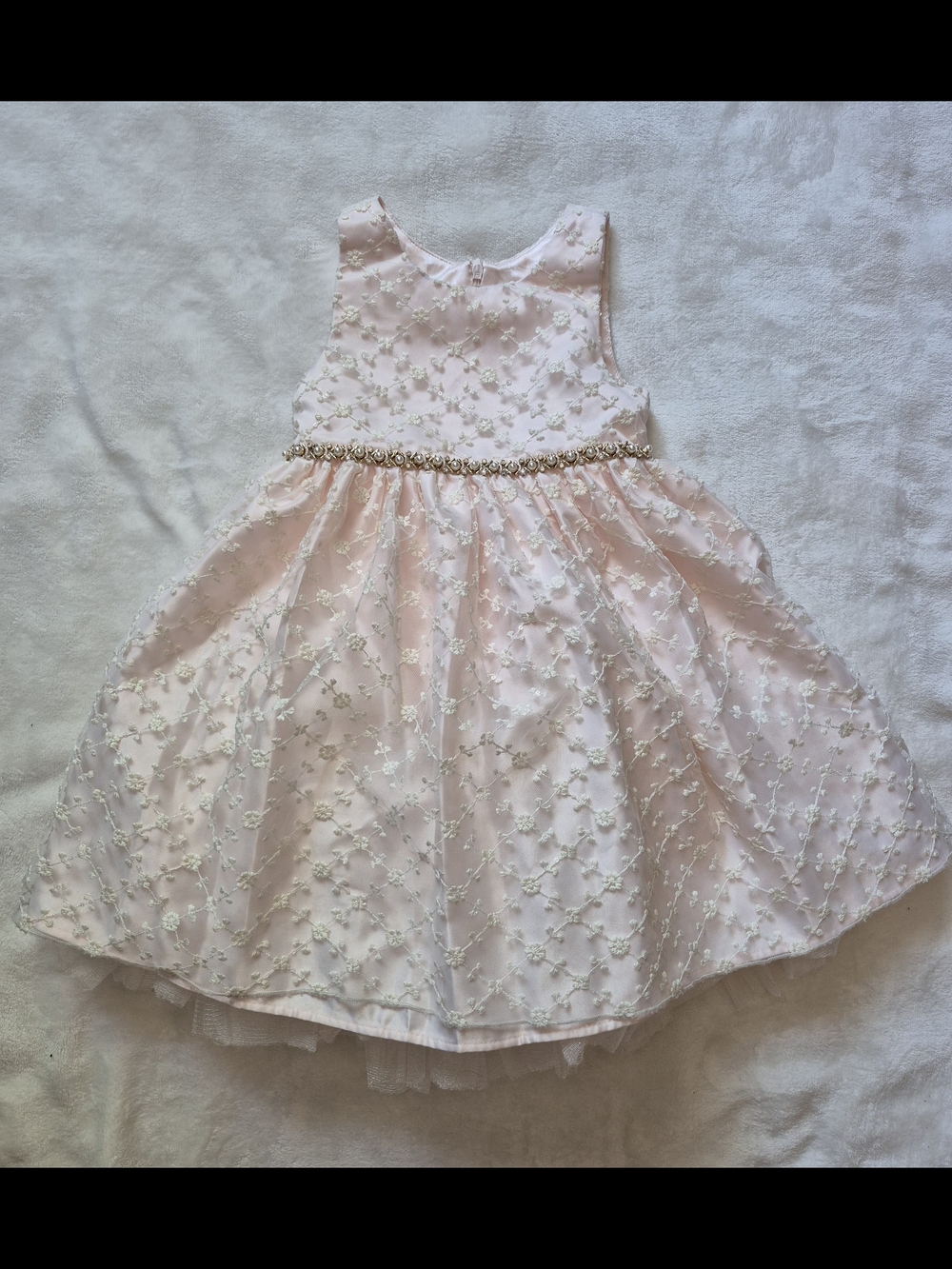 American Princess Light Pink Floral Embroidered Party Dress with Beaded Waist
